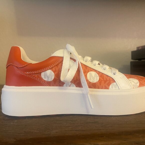 Michael Kors*Michael Kors Romey Polka Dot Orange & White Platform Sneakers Sz.7 - Picture 9 of 12
